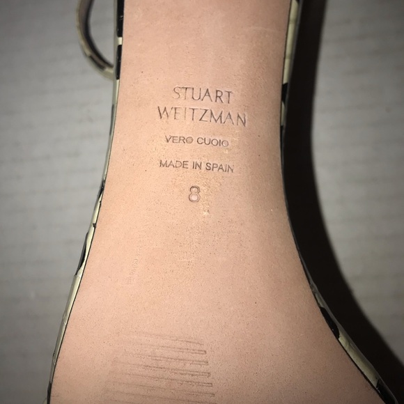 NWOB Stuart Weitzman Nearlynude Cream Dot Spotted Snake Ankle Strap Heels Sz 8 - Picture 5 of 11